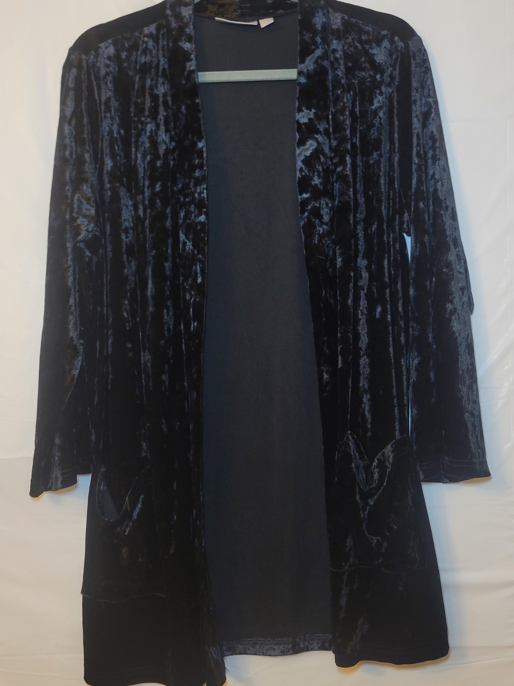 Belle by Kim Gravel Black Velvet Open-Front Cardigan